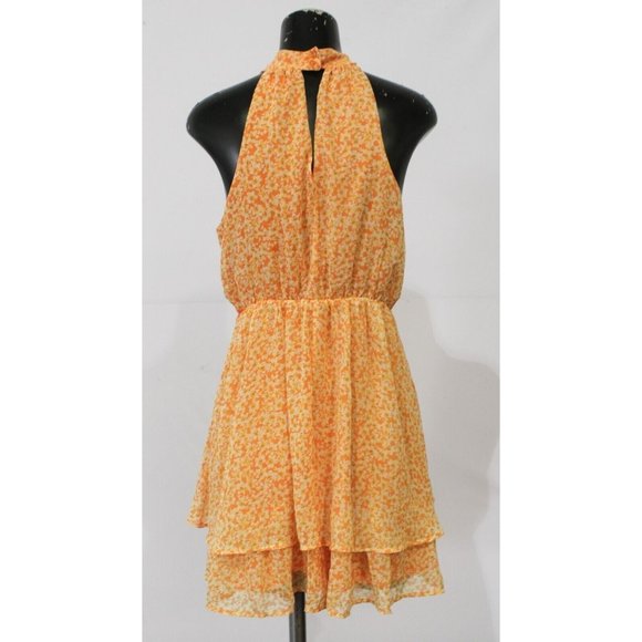 Sienna Sky Dress Orange White Floral Print Halter Neck Sleeveless - Picture 2 of 12
